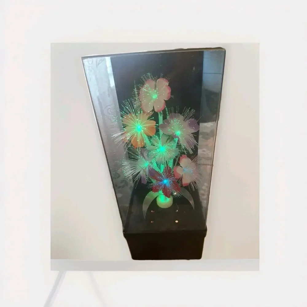 Vintage Fiber Optic Flower Light Lamp with Built-in Music Box Changes Colors